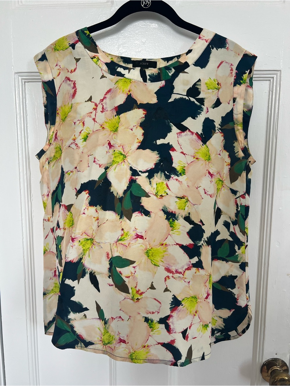 J. Crew Floral Sleeveless Shell Top in Cream and Navy